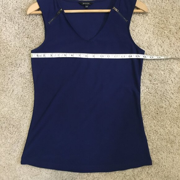 RW&CO. Dark True Blue Zipper Shoulder V-Neck Tank Top Blouse - Picture 9 of 12